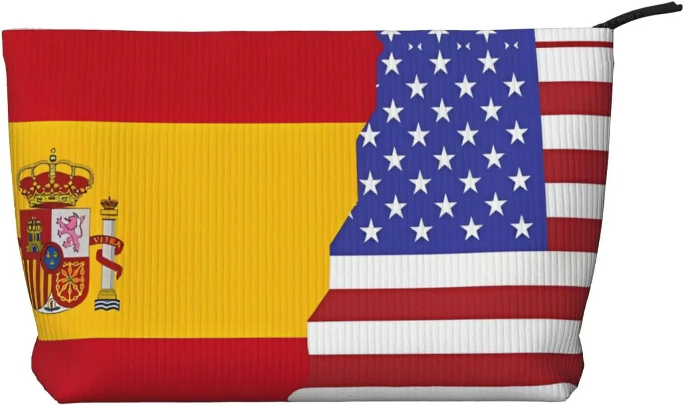 

American Spain Flag Corduroy cosmetic bag, suitable for travel and daily use, Sturdy Lining, Ensures Longevity