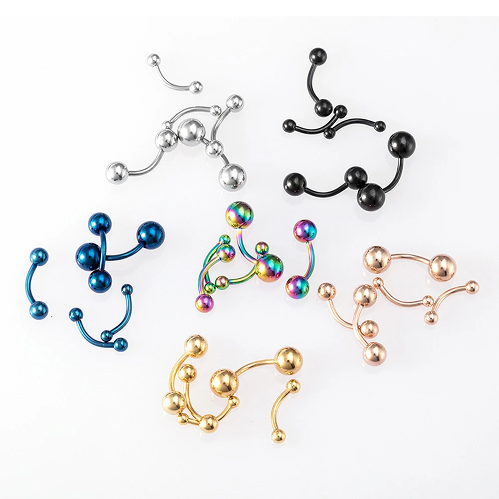 5pcs 2.5mm-6mm Ball Mixed Size Banana Bar Eyebrow Stud for Women Men Stainless Steel Nail Stud Trendy Cartilage Barbell Piercing