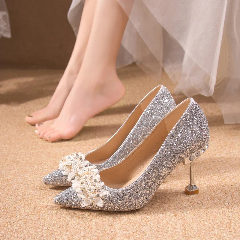 Wedding Shoes Golden Women 2024 New Bride Shoes French Bride High Heels Don\'t Tire Your Feet