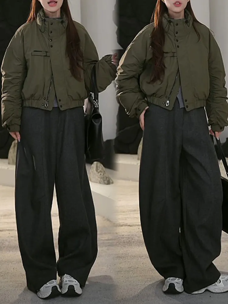 

Модная утепленная куртка с воротником-стойкой и пэчворком, хлопковое пальто для женщин, зимняя короткая ретро-верхняя одежда в корейском стиле, универсальная