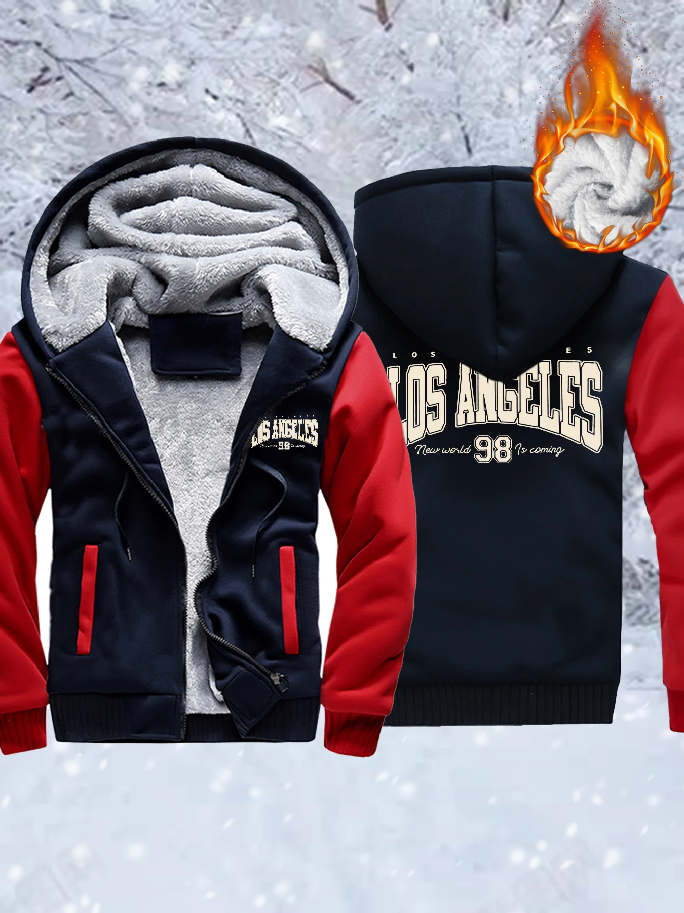 

New World Is Coming Pattern Men'S Basics Winter Jackets Warm Thicken Hoodie Comfy Zipper Sportswear Fleece Fashion Street Coat