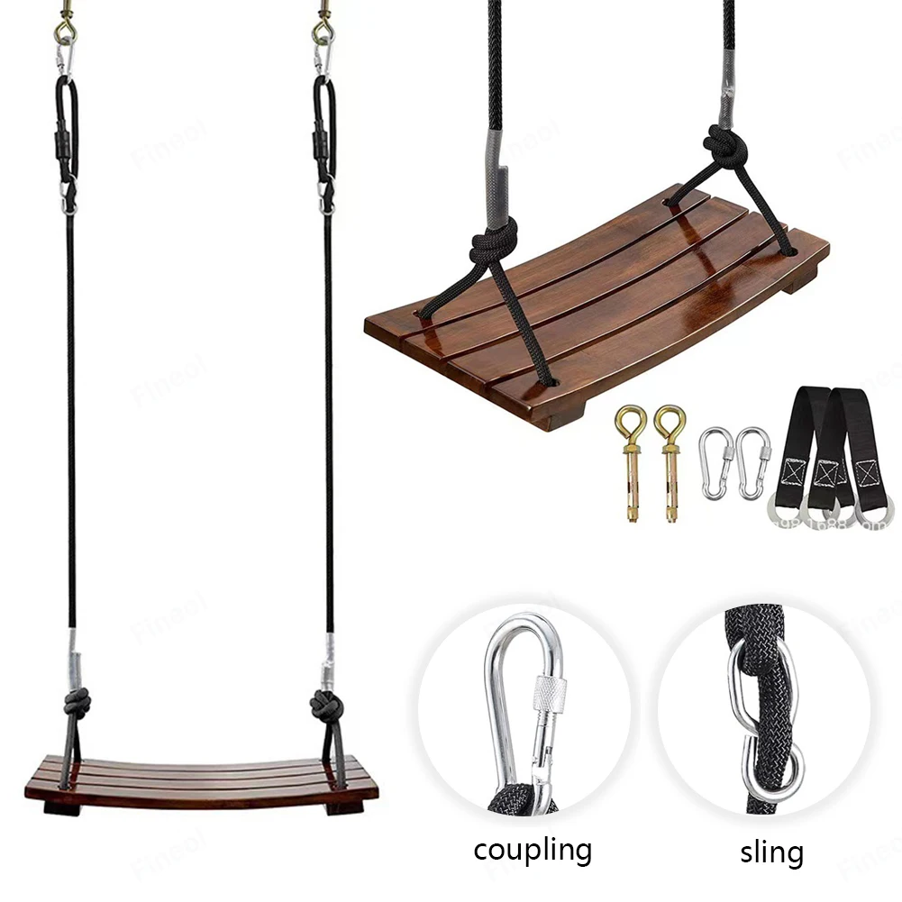 Solid Wood Swing One Seat Simple Swing Adjustable Rope Length Wooden Swing Seat Outdoor Rope Swing for Kids Adults
