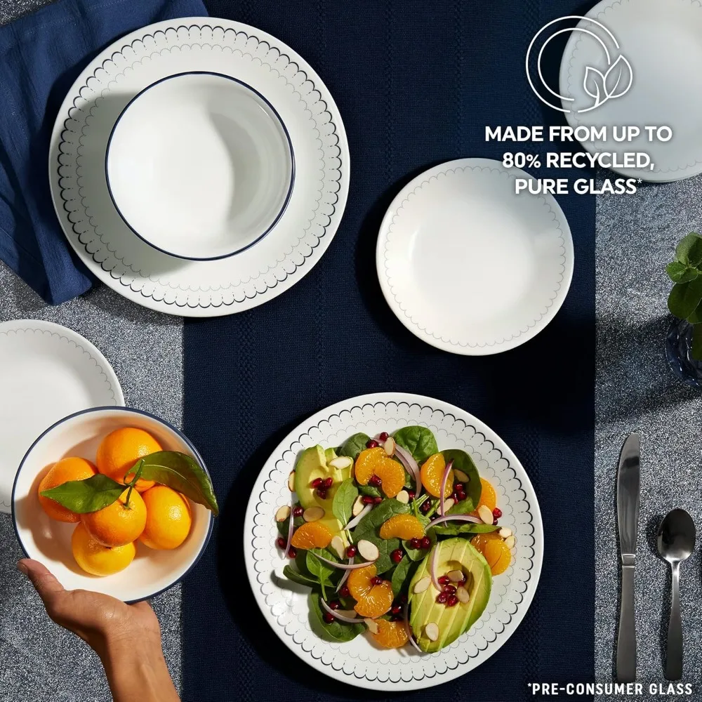 18-Piece Dinnerware Set for 6, Lightweight Chip-Resistant Plates & Bowls, Microwave & Dishwasher Safe