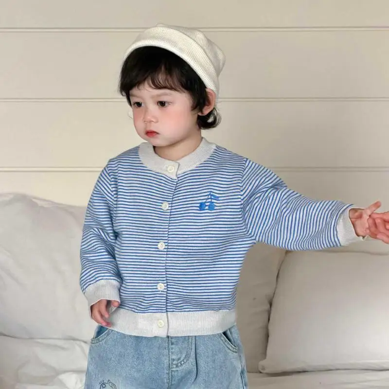 

2026 Spring New Baby Long Sleeve Sweater Coat Girls Knitted Striped Cardigan Cotton Infant Boys Casual Jacket Toddler Clothes