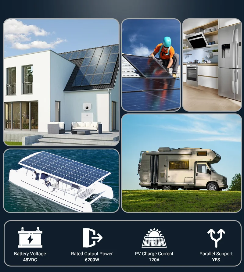 6200W 48V Solar Hybrid omvormer Voed in het net MPPT 120A Solar Controller Zuivere Sinusomvormer Ondersteuning Parallel