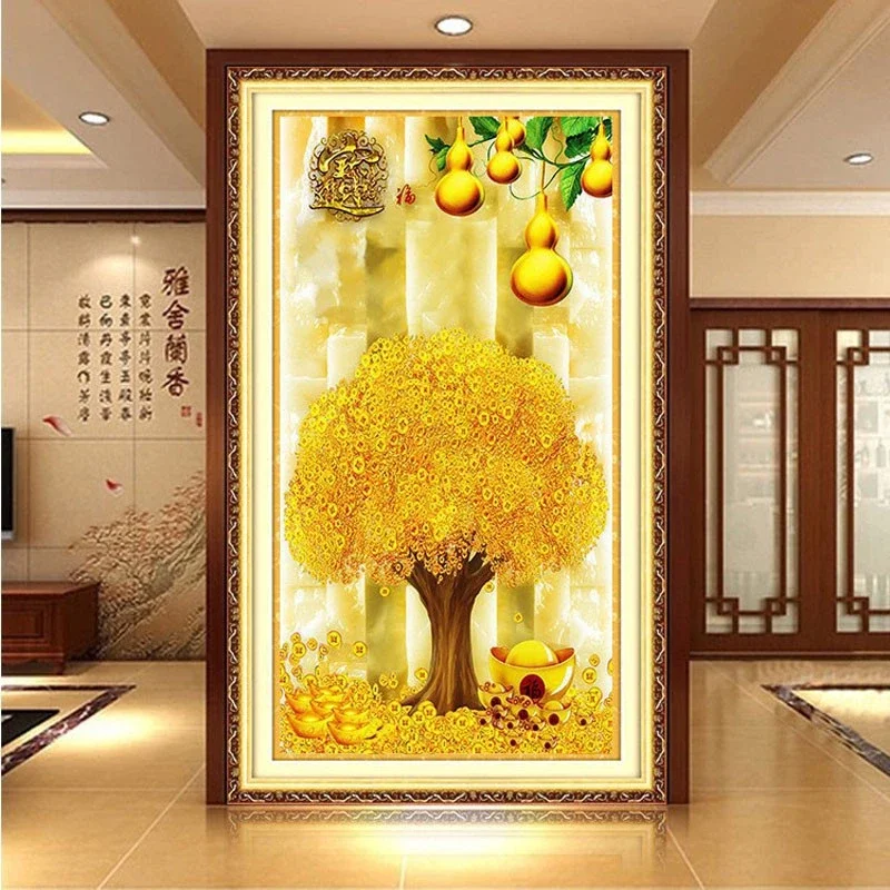 

DIY full Diamond Embroidery,Round Diamond Romantic Lucky Money Tree Living room decoration rhinestone beads Diamond painting