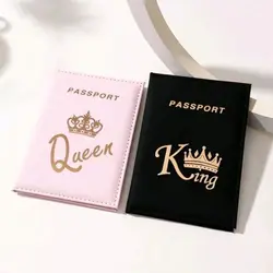 Étui de couverture de passeport en PU imprimé couronne, porte-passeport pour couple, clip pour billet d'avion, porte-carte d'identité, porte-carte de crédit, accessoires de voyage