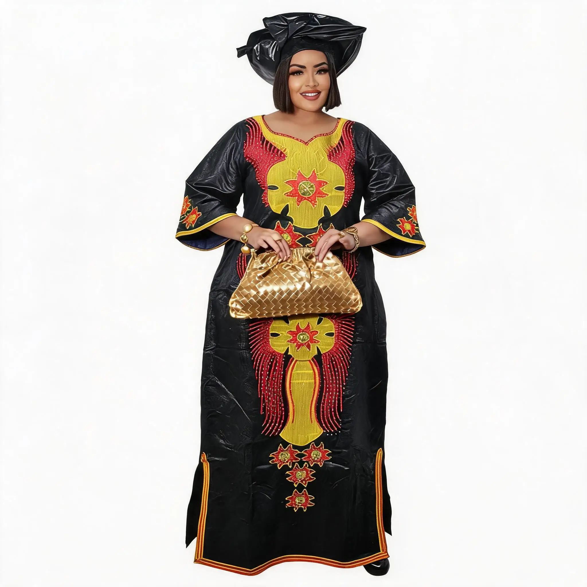 African Dresses For Women Plus Size Bazin Riche Embroidery Design Long Dress With Scarf