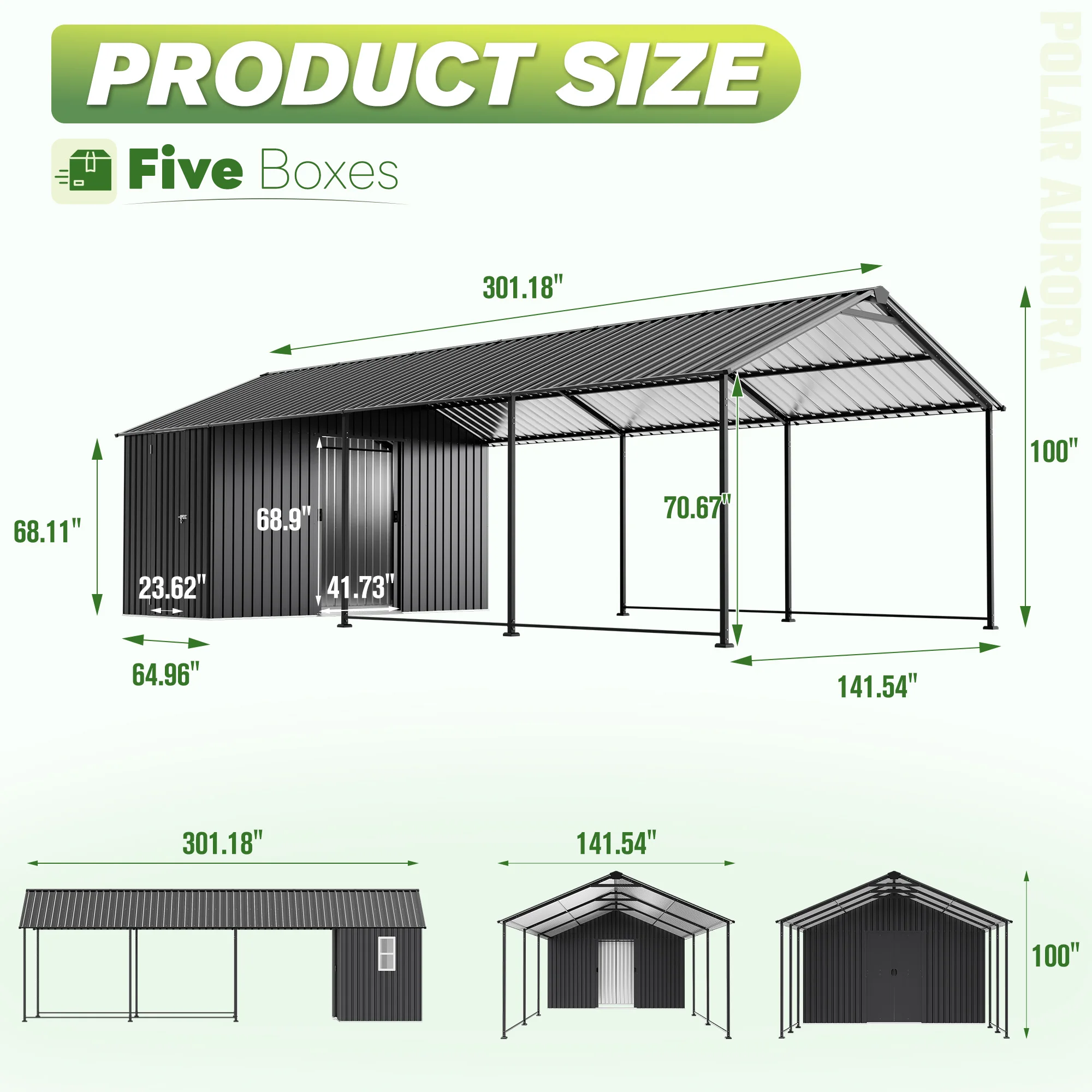 12x25 FT Metal Carport and Storage Shed Combo, Heavy Duty Galvanized Steel Garage with 12x20 FT Car Shelter, 12x5 FT Shed, Sliding Door & Entry Ramp for Truck, Boat & Tools