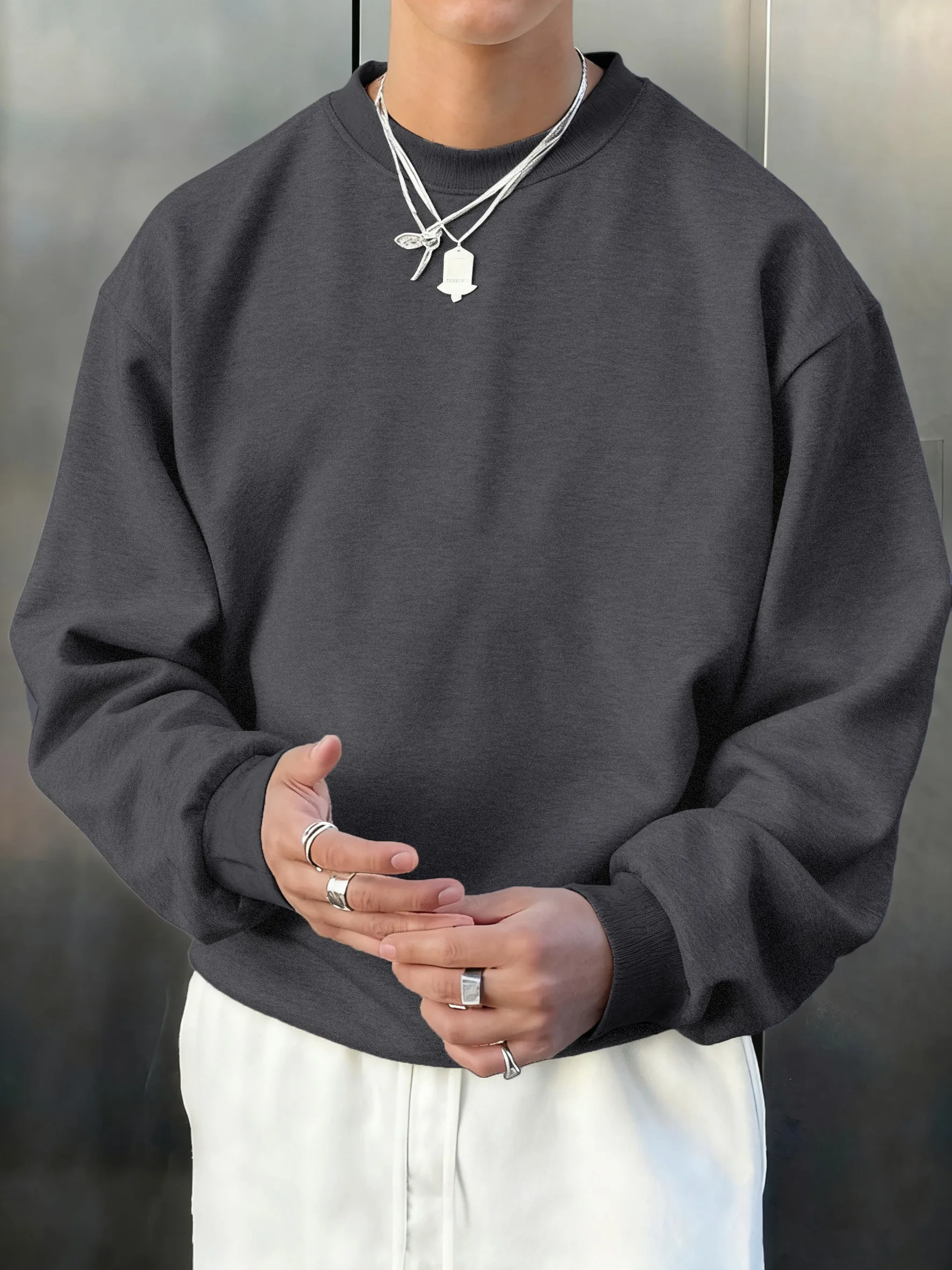 Herren-Fleece-Herbst-Top, Street-All-Match-Pullover, bequeme Basics, Sweatshirts, Sport, Freizeit, Sportbekleidung, tägliche weiche Kleidung – Detail 21