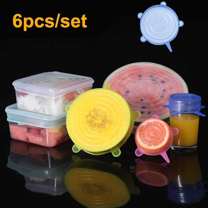 6pcs/set Silicone Cover Stretch Lids Reusable Airtight Food Wrap Covers Keeping Fresh Seal Bowl Stretchy Wrap Cover