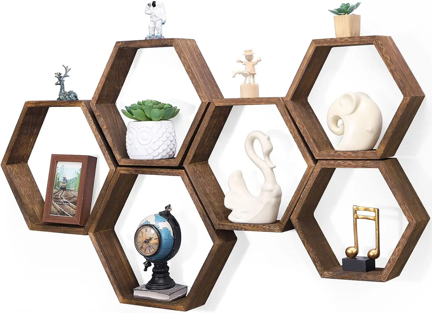 

NOVIMANGO Hexagon Floating Shelves Set of 6 Honeycomb Shelves for Wall Wood Farmhouse Storage Home Decor Shelf Wall Mou