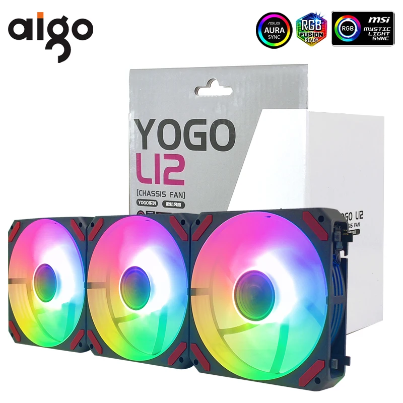 Aigo L12 Rgb Fan Ventoinha PC 120mm Computer Case Fans Cooler Kit No Wire Connection 4pin PWM CPU Cooling Fan Argb Ventilador