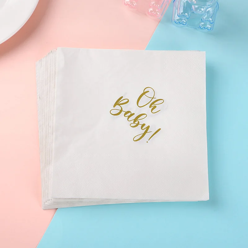 

20pcs Oh Baby! Gold Foil Print Disposable Napkins Paper Cocktail Napkins Baby Shower Gender Reveal Party Celebration Decorations