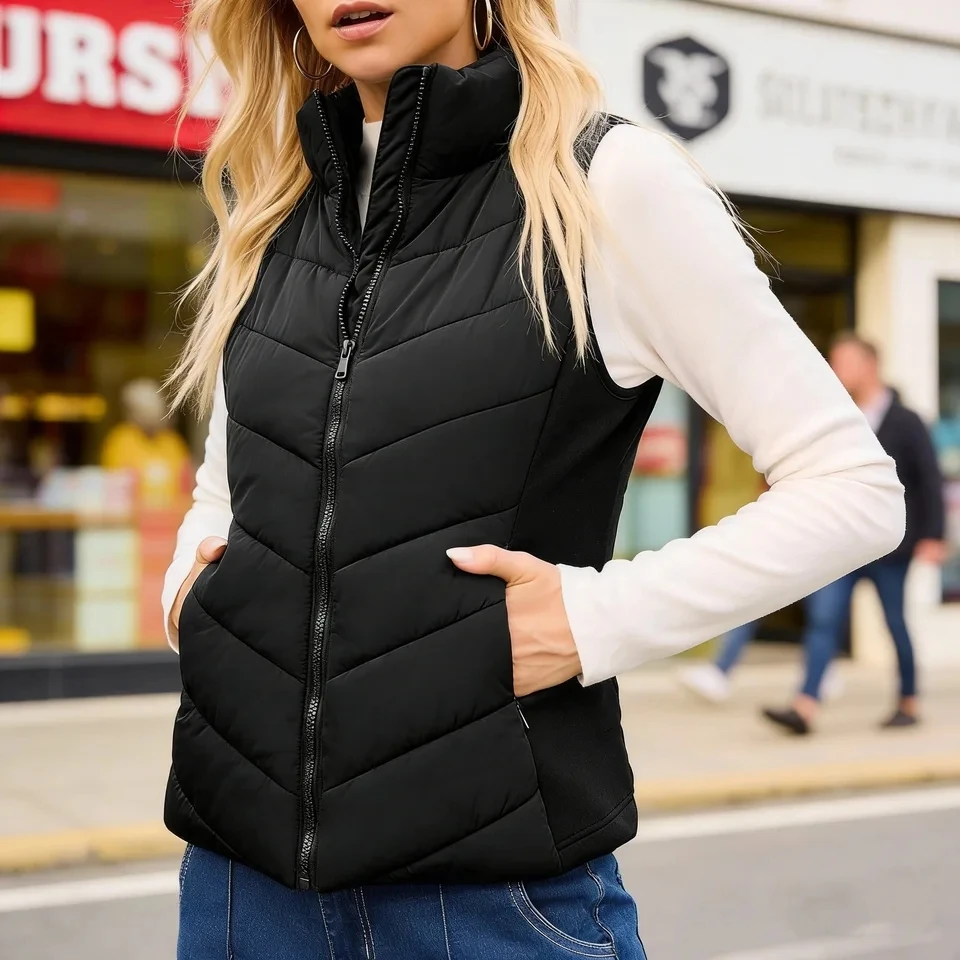 2026 Autumn Winter New Style Stand Collar Thickened Cotton Waistcoat Sleeveless Vest Coat Women Warm Multi Colors Available