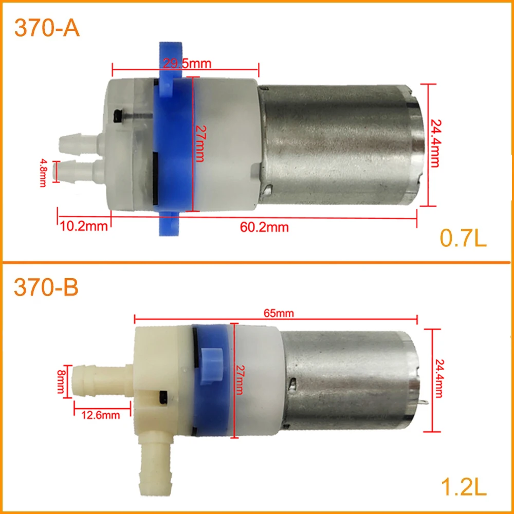 12V DC Small 370 Water Pump With DC Motor Low Noise Large Water Flow 0.4-1.2L/min For Drinking Mini KLC Diaphragm Vacuum Pump