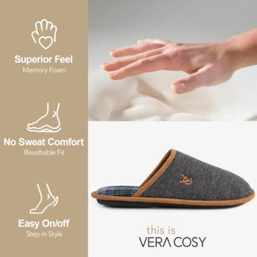 VeraCosy Men's Knitted Scottish Slippers with Soft Memory Foam Non Slip Indoor Rubber Sole soft, comfortable, suitable, Non Sli view 5