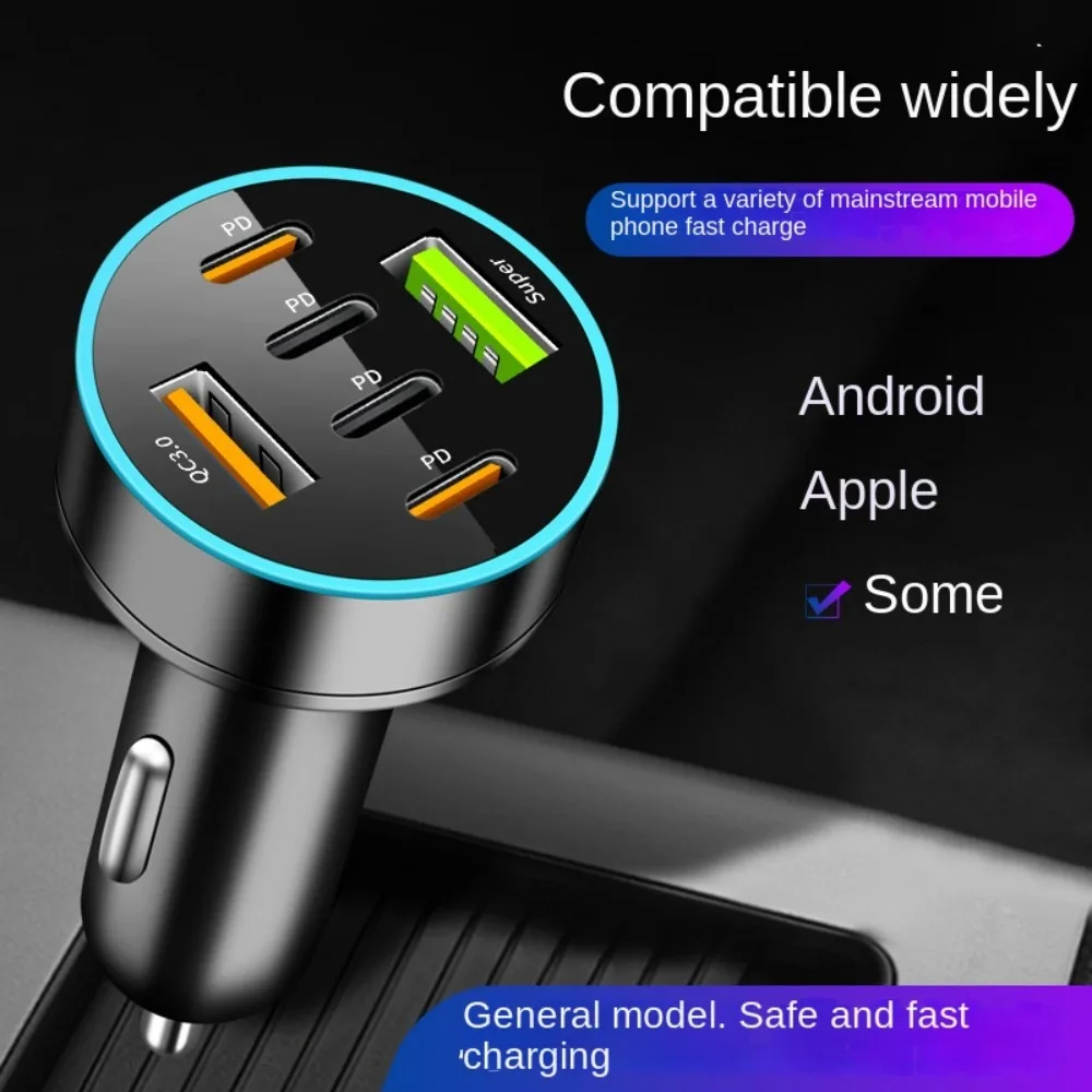 Dual USB Output Mobile Phone Car Charger 5 Ports Fast Charging 5 Ports Car Chargers Type C Black Car Charger Adapter