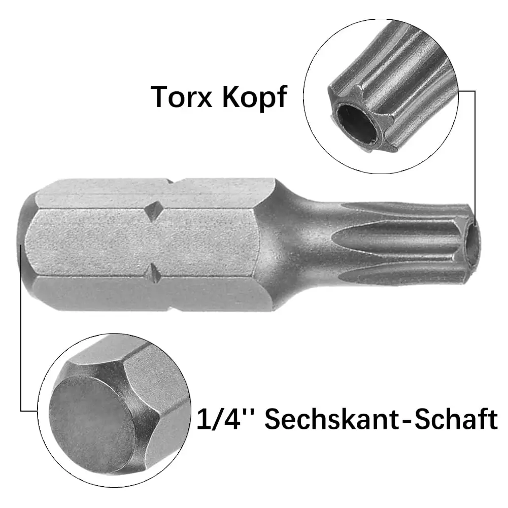 Zestaw bitów Torx 14 szt. T5 do T40 z chwytem sześciokątnym 1/4 cala do wiertarki elektrycznej z przedłużką adaptera 25 mm, zestaw kluczy wkrętakowych. — zdjęcie 7