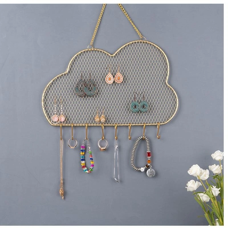 91AC Wall Earring Storage Rack Decorative Cloud-shaped Necklaces Storage Rack