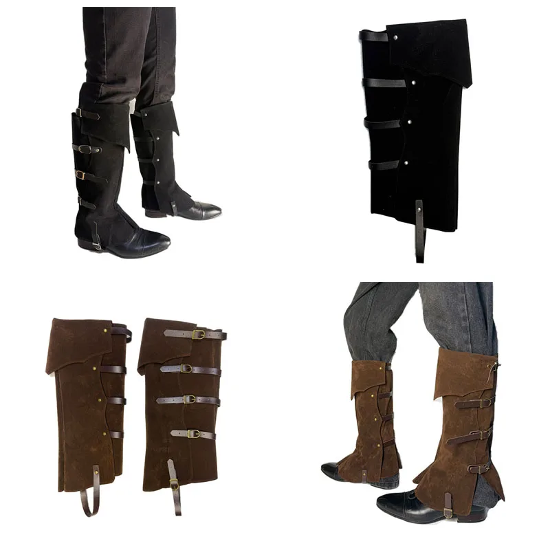 A Pair of Medieval Pirate Boot Covers with Unique Buckle Designs and Embellishments, a Fashionable Gothic-Style Knight Leg Armor Boot Cover