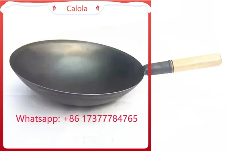 32/34/36cm Cast Iron Wok Wooden Handle Universal Restaurant Chef Stir Fry Pan