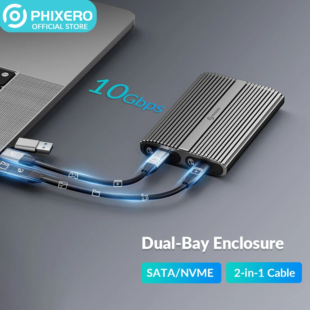 

SSD-диск PHIXERO 10 Гбит/с, Nvme M2, Поддержка Dual Bay M.2 NVMe, SSD-диск, Бесплатный жесткий диск, внешний корпус nvme для ПК, ноутбука