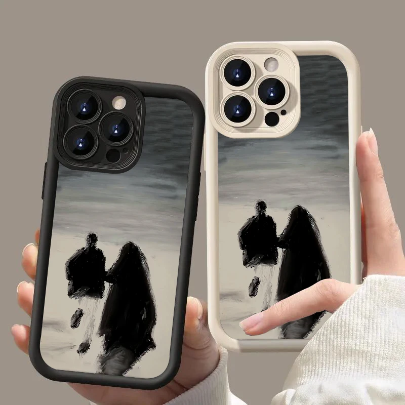 Oil Painting Couple Silicone Phone Case for iPhone 13 12 11 14 15 16 Pro Max XS X XR Case For iPhone 7 8 Plus SE 2020 Soft Cover