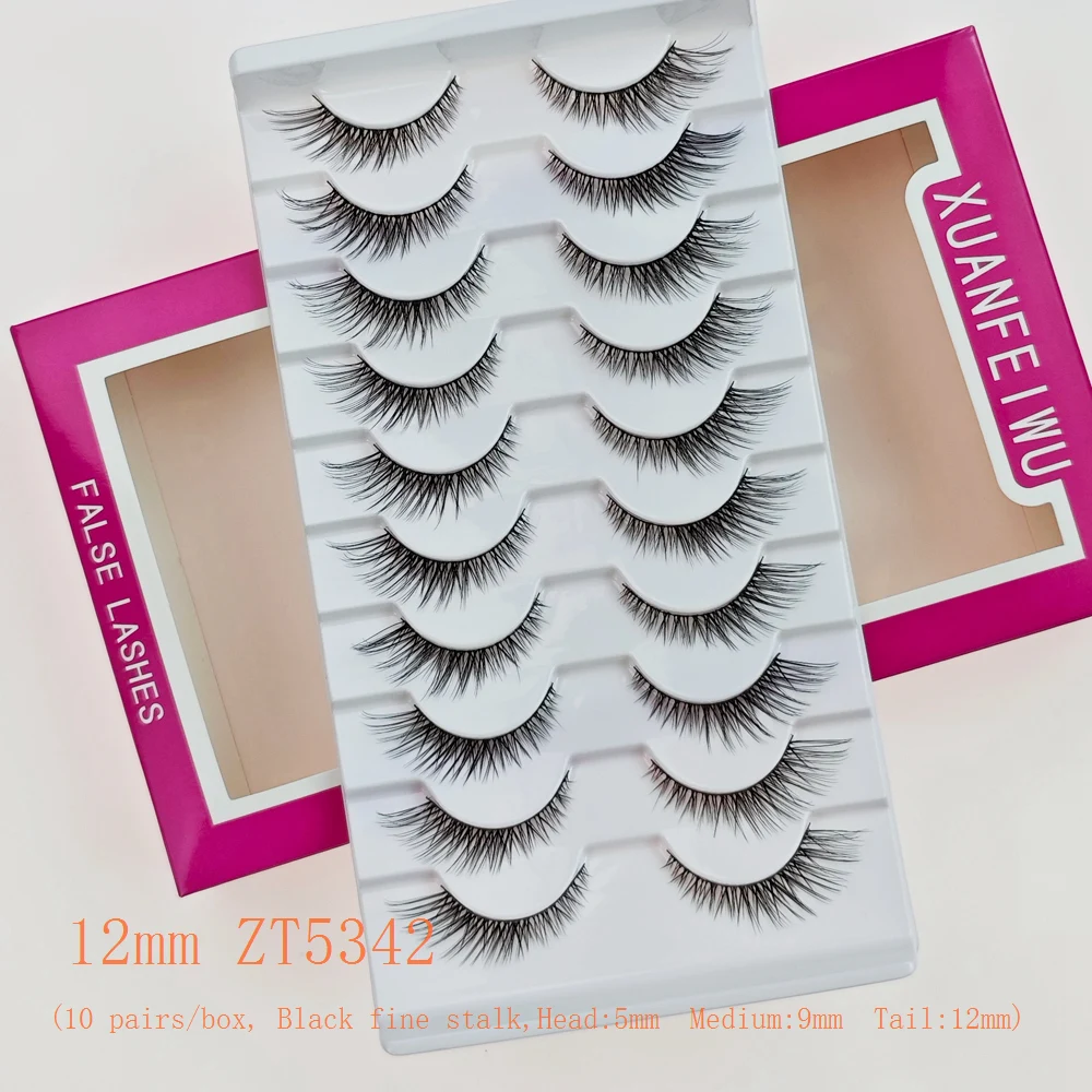 Diagonal Natural Fox-Style Eyelashes Short in the Front and Long in the Back, Cat-Eye Light Makeup, One-Piece Eyelashes