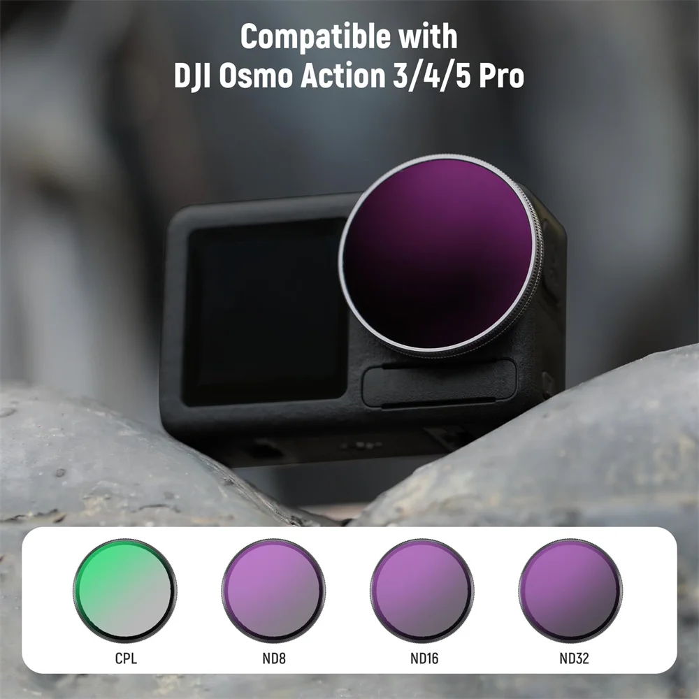 

NEEWER Snap On ND Filter Set for DJI Osmo Action 3/4/5 Pro Action Camera Multicoated HD Optical Glass 4 Pack ND8+ND16+ND32+CPL