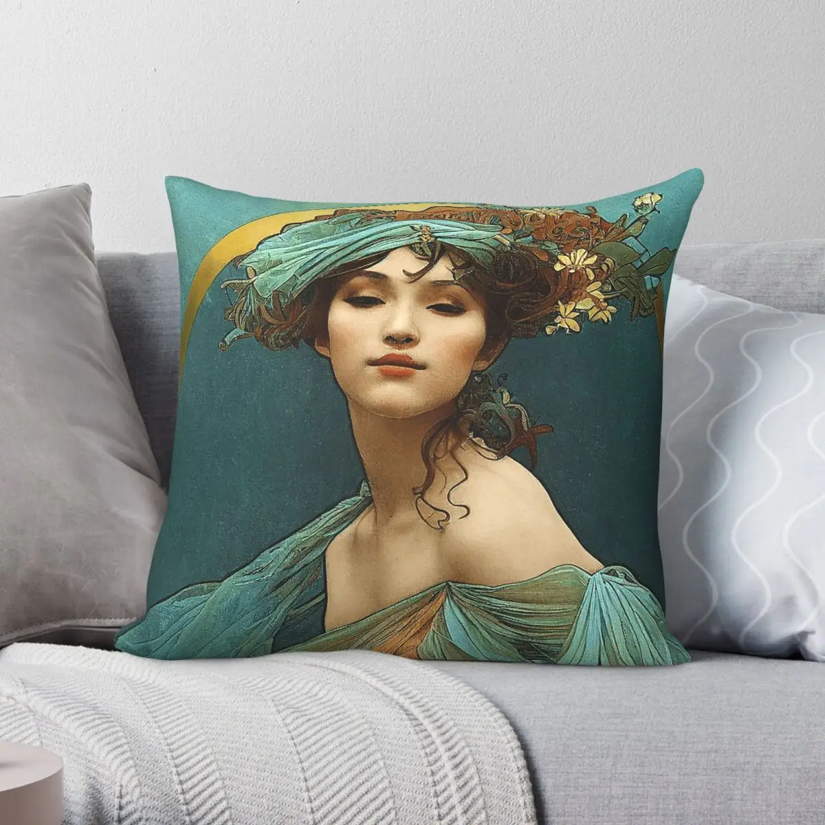 Alphonse Mucha Gilded Age Girl Square Pillowcase Polyester Linen Velvet Pattern Zip Throw Pillow Case Bed Cushion Cover