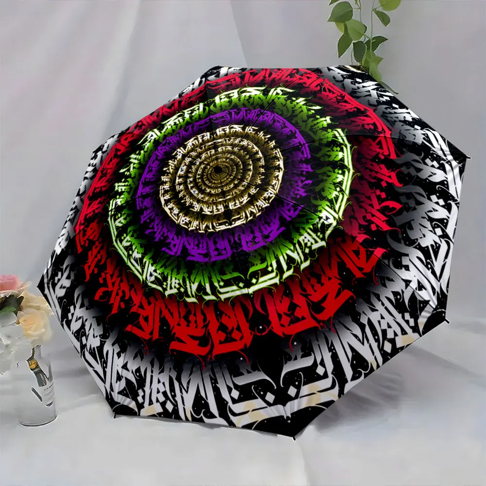 1PC Colorful Spiral Umbrella with Unique Patterns Print 8 Iron Ribs Folding Umbrella Auto-Open Fashion Sunshade