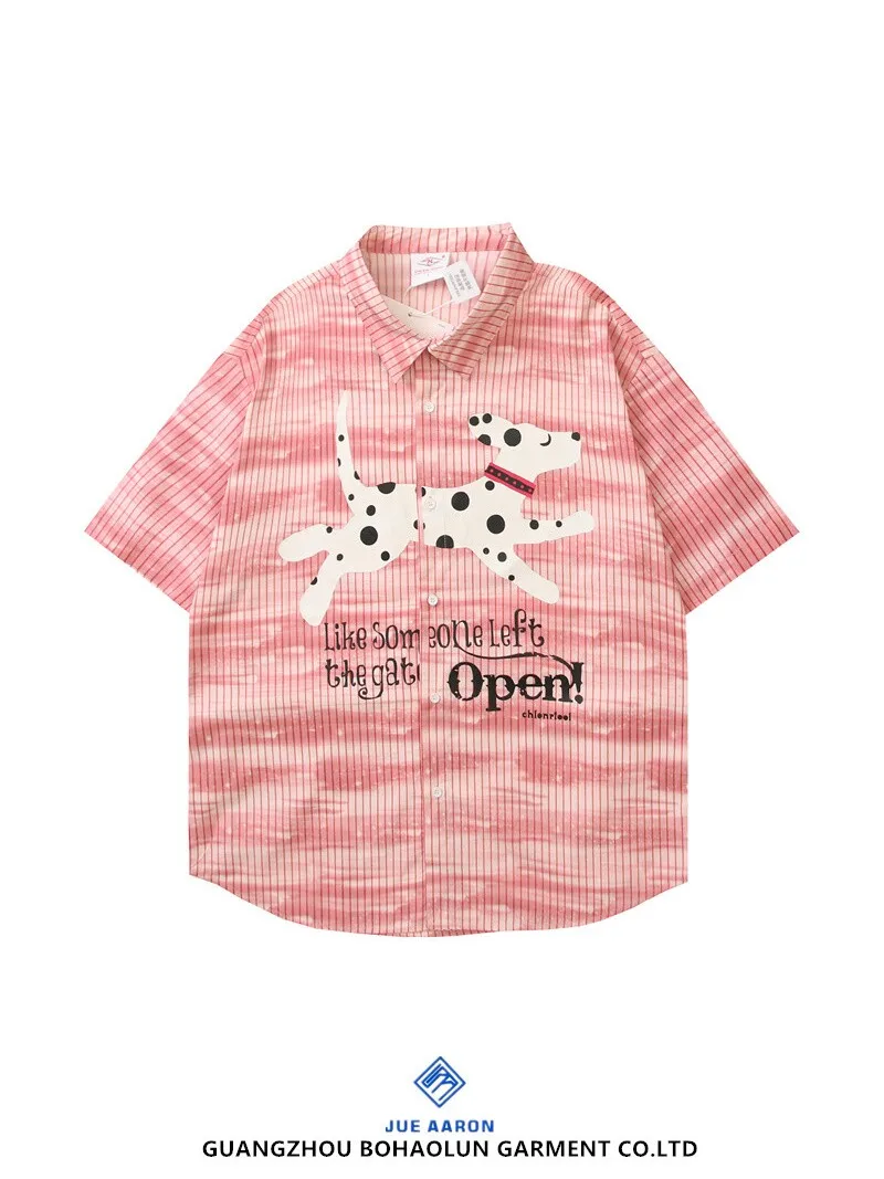 

JueAaron Summer College Sle ort Sve irt Men's Pointed Collar Sweet Cool Couple's Striped Print Loose Fit Cotton Poly...