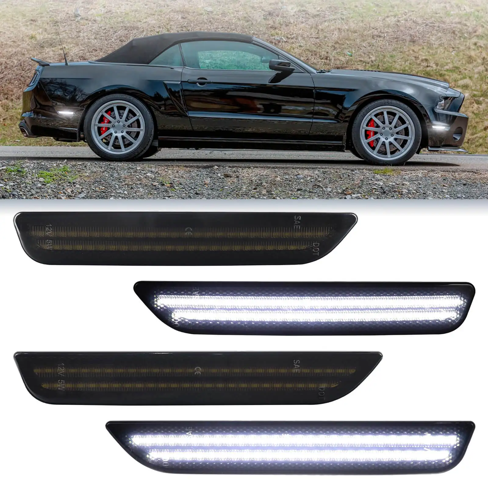 

Car Side Marker Light Lamps For Ford Mustang 2010 2011 2012 2013 2014 Smoked Lens Front Rear Fender Lamp White Led Lights