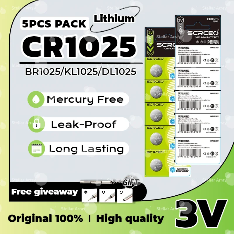 

CR1025 Battery 3V Lithium Cell Compatible with BR1025 KL1025 DL1025 LM1025 5033LC for Remote Control, Key Finder, Small Devices
