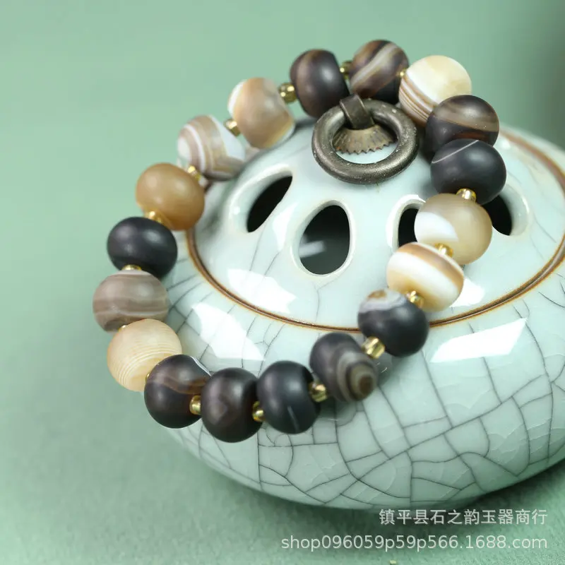 Black And White Sardonyx Agate 14 X10Mm Abacus String Beads Finished Bracelet