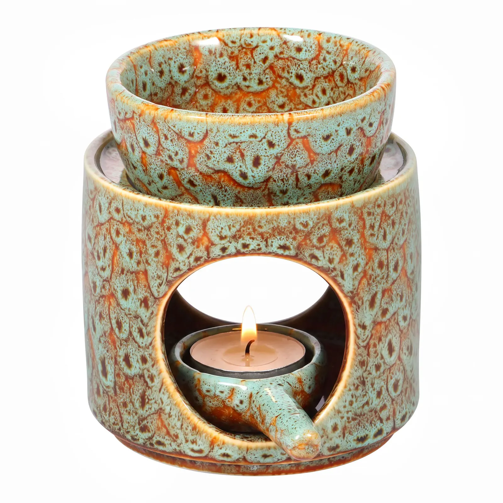 Ceramic Oil Burner Split Essential Oil Burner Wax Melting Burners with Removable Bowl Tea Light Wax Warmer for Home and Tea Room