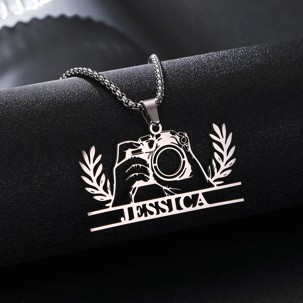 

Custom Photographer Name Stainless Steel Necklace for Women Silver Chain Personalized Camera - Shaped pendant Jewelry Gift