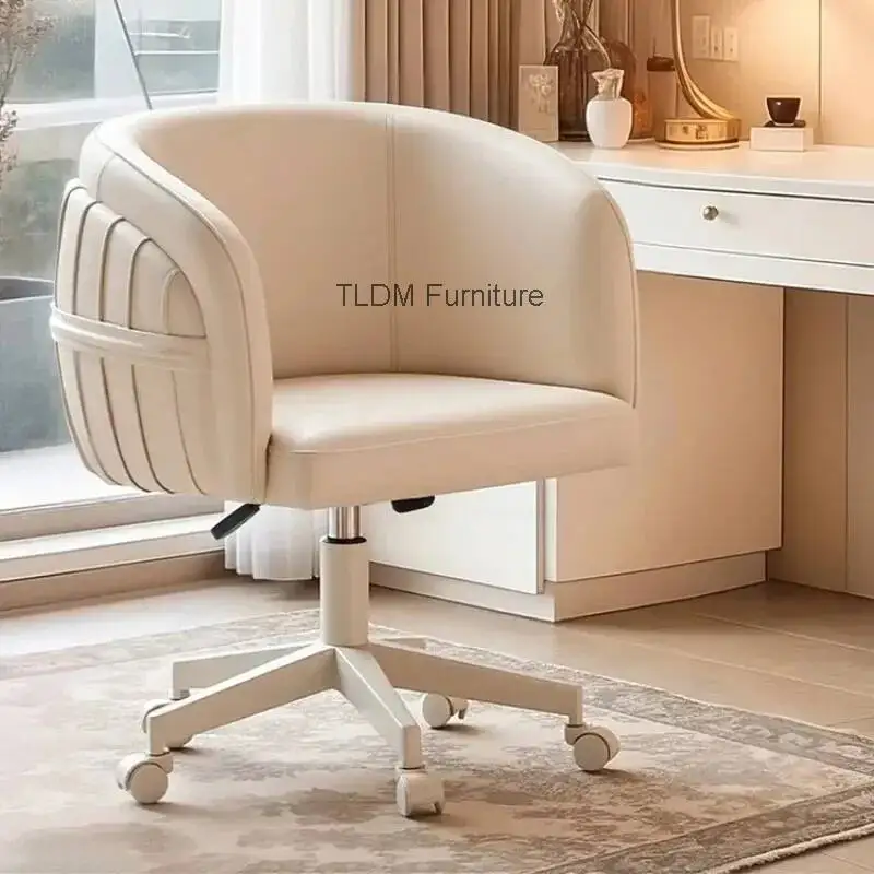 Cadeira de escritório de couro estilo nórdico, cadeira giratória ajustável com rodas, cadeira ergonômica para computador, para estudo no quarto