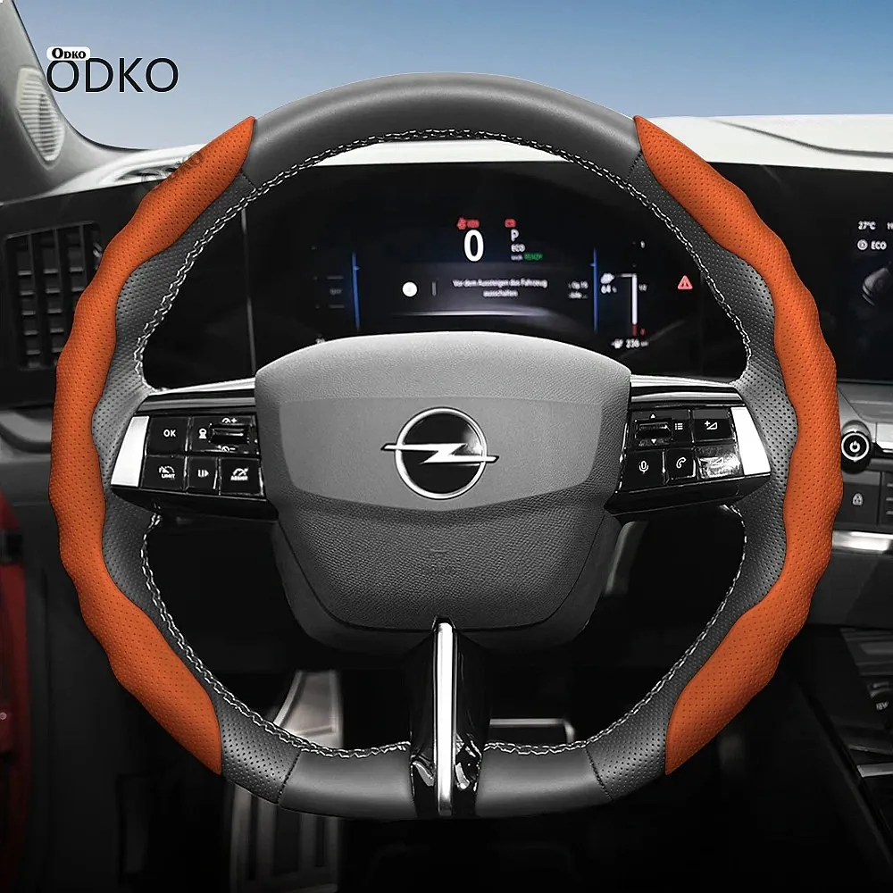 Applicable to   Opel Steering Wheel Cover with Wavy Sports Design, Breathable Leather, Segmented, Non-Slip, Sweat-Absorbent,