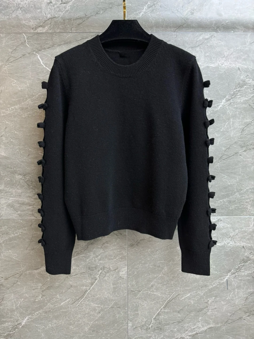 

Bowknot Cashmere Sweater 2025 Womens Fashion Hollow Out Sleeve Ribbed Collar Soft Knit Pullover Casual Winter Daily Wear