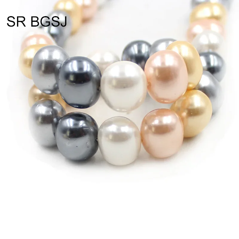 12x15mm Feeform Egg Shape Mixed Random Colors Natural Round MOP Shell Pearl Beads 15