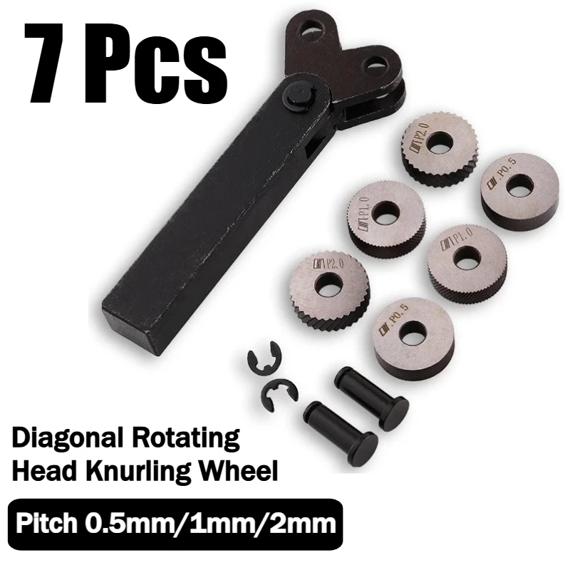 7pcs High-Strength Double-Wheel Lathe Knurling Tools Diagonal Knurling Wheel Pitch 0.5/1.0/2.0mm