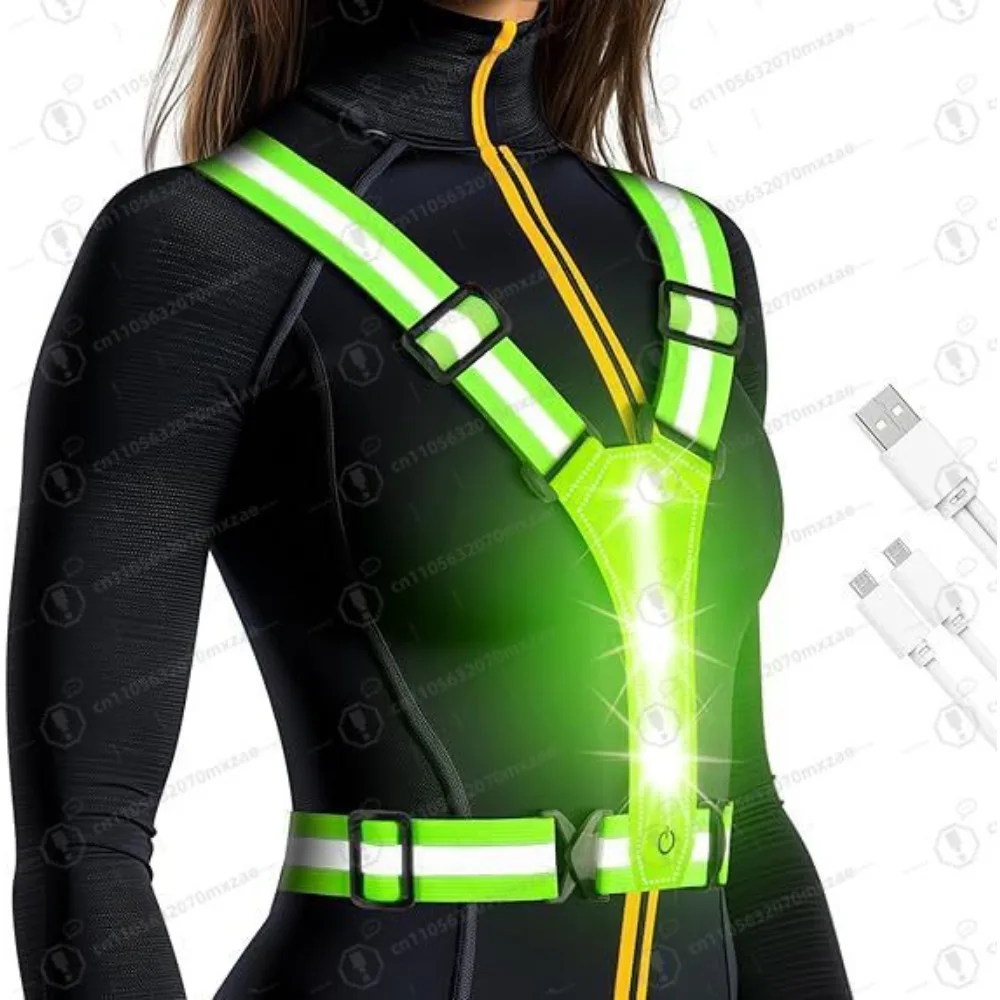 

LED Reflective Running Vest - Light Up With 3 Modes, Rechargeable Night Gear for Runners - Safety Belt for Women Men