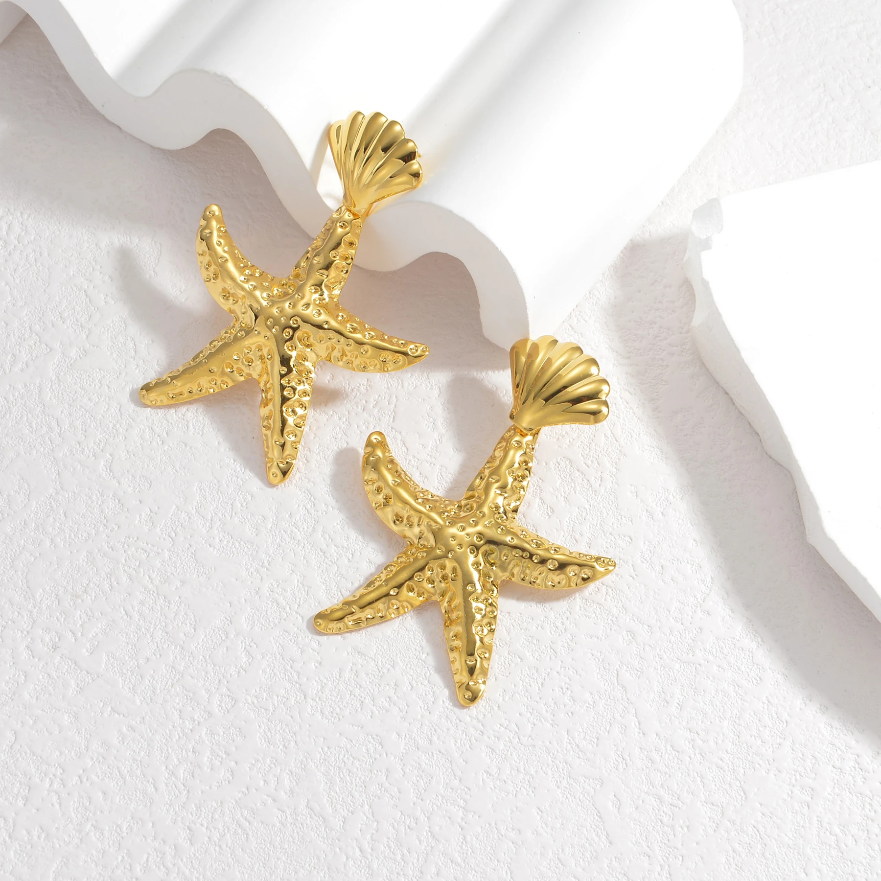 Acheerup Trendy Gold Color Minimalist Starfish Stud Earrings for Women Girl Stainless Steel Shell Earring Christmas Jewelry Gift