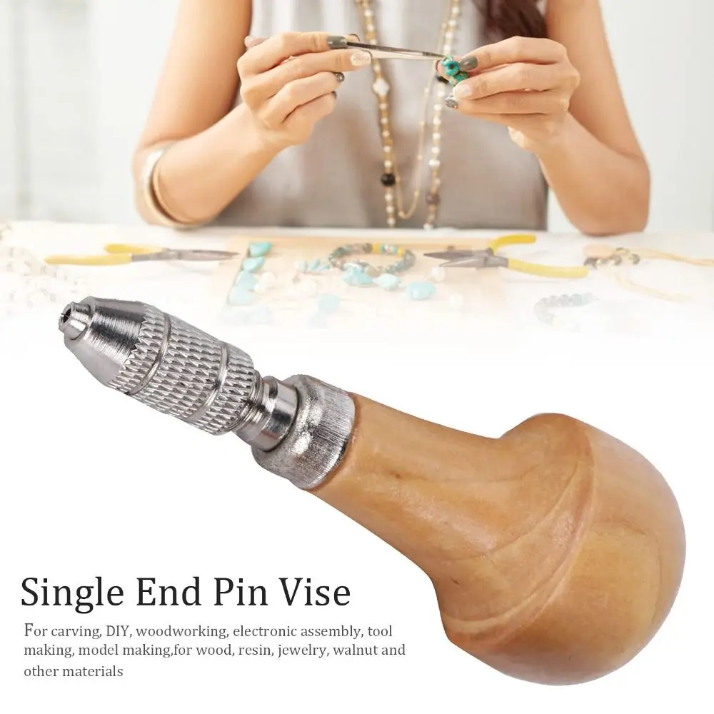 Wooden Comfort Shape Handle Pin Vises Gourd Lock Twisting Wire Wrapping Hand Drill Pin Vise Durable Extra Collet