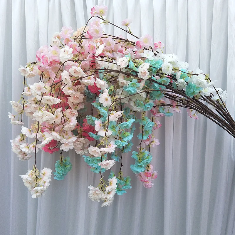 100PCS Artificial Cherry Blossoms Branches Fake Flowers Leaf Sakura Floral Wedding Bouquet Party Decor DIY Home Decoration