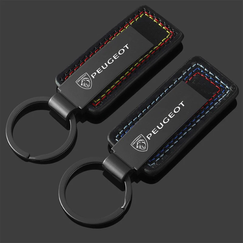 Leather Car Key Chain Anti-loss Keyring For Peugeot 307 308 206 207 3008 2008 406 407 408 508 301 208 Rifter 5008 Accessories