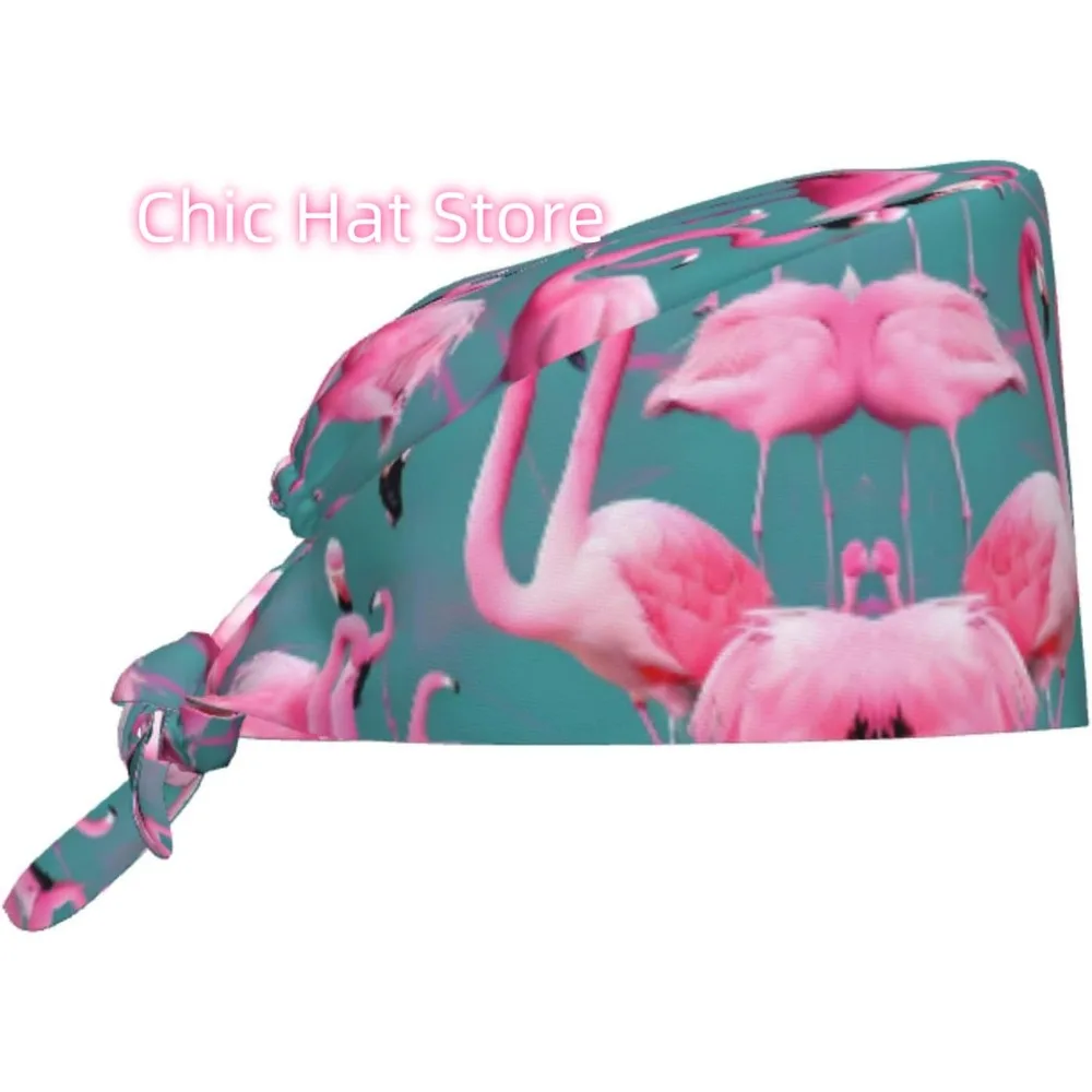 

Cleaning Working Cap A Flock of Flamingos Prints Chef Hat for Women & Men, Adjustable, Breathable Black