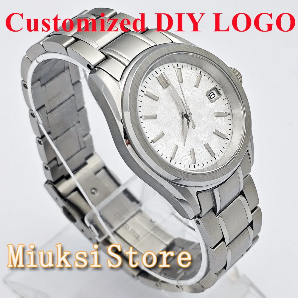 Orologio personalizzato con logo Cassa per orologio in cristallo di zaffiro da 38 mm Quadrante in argento/ lancette adatte per orologio da uomo con movimento automatico NH35
